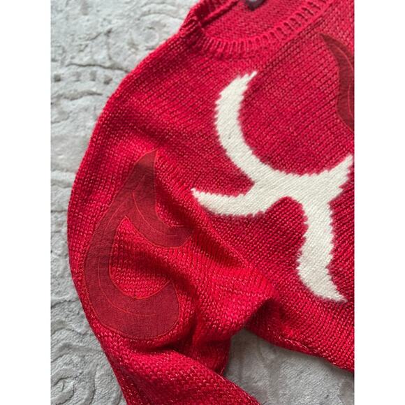Vintage 90s Women Flame Sweater Red White Abstract Knit Pullover Sz S Bold - Picture 6 of 6